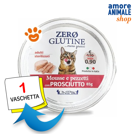 Unipro Mousse e Pezzetti al Prosciutto per Gatti - 85 g, Singola img 1
