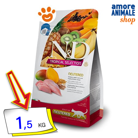Farmina Cat N&D Tropical Adult Neutered Pollo Cibo Secco Gatti 1,5/5/10 Kg: 2 → Sacchi da 10 kg/SIT000078675 img 1