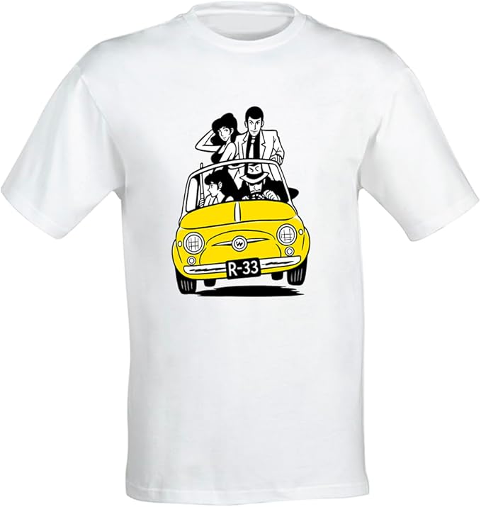 Maglietta Lupin Vintage Cartone Animato Giapponese Fiat 500 Manga T-shirt - Foto 6 di 16
