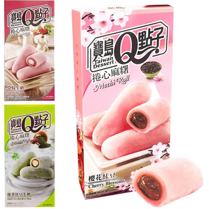 Mochi roll tè matcha / fragola / fagioli rossi e fiori sakura 150g snack Taiwan - Foto 8 di 10