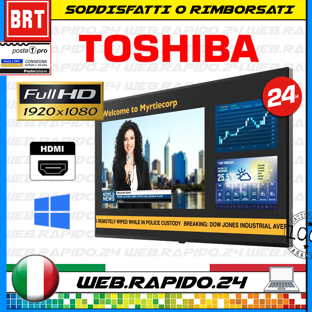 PC MONITOR SCHERMO TOSHIBA 50" POLLICI HDMI VGA LED FULL HD NERO + BOX 42 32 24