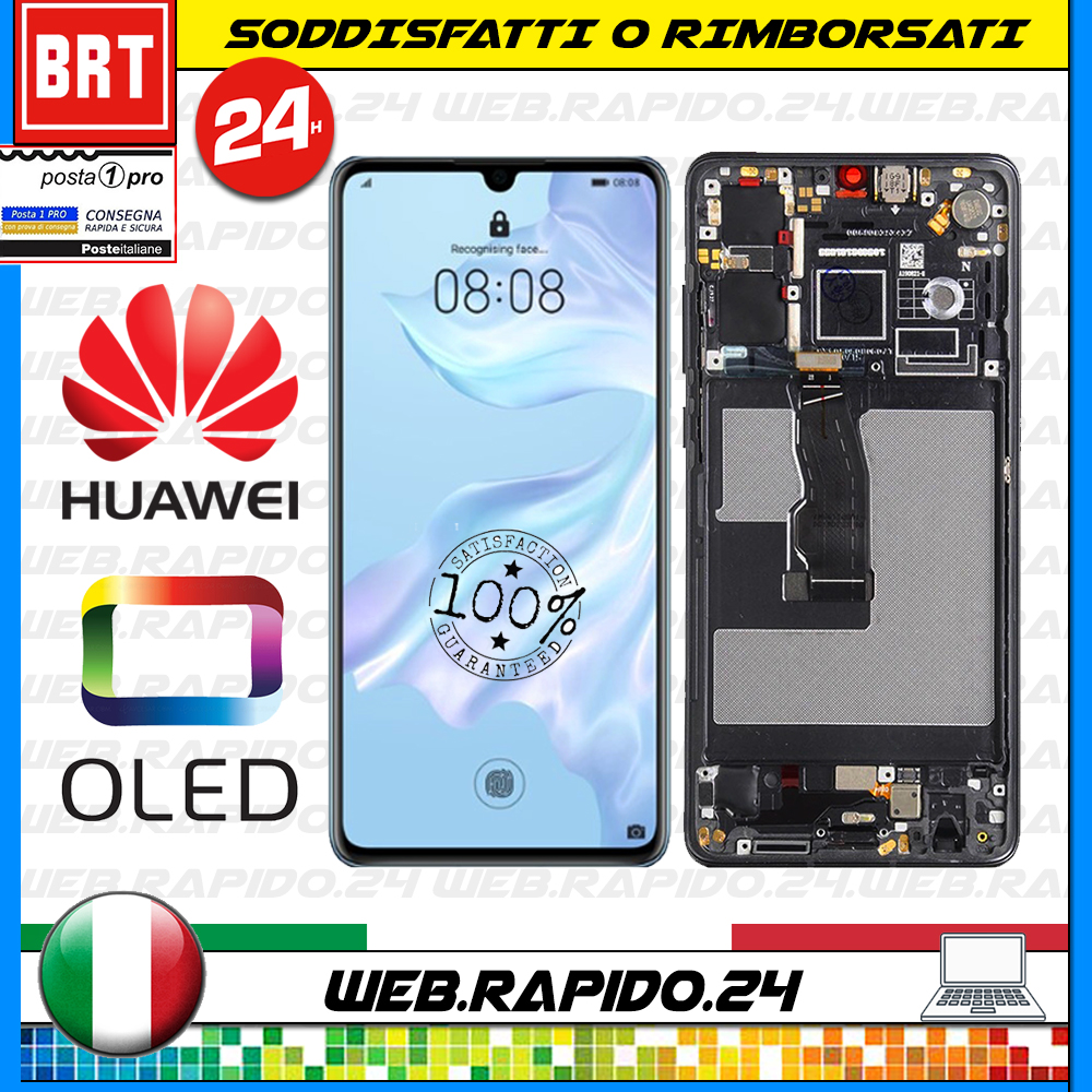 DISPLAY TOUCH SCREEN OLED FRAME PER HUAWEI P30 ELE-L09 ELE-L29 NERO SCHERMO